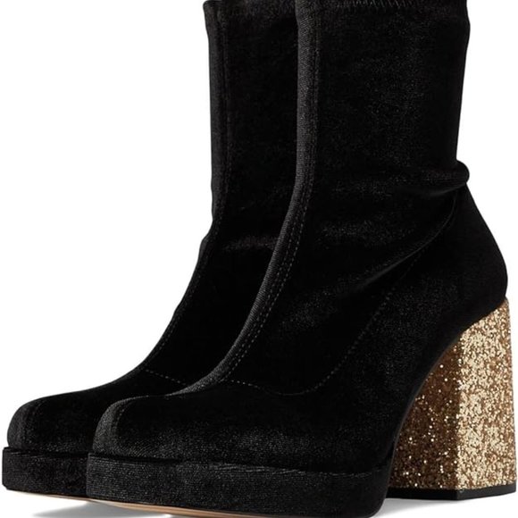 NiB SPARKLING Heels! Betsey Johnson Matcha Fashion Boot, Black Velour 9 - Picture 4 of 9